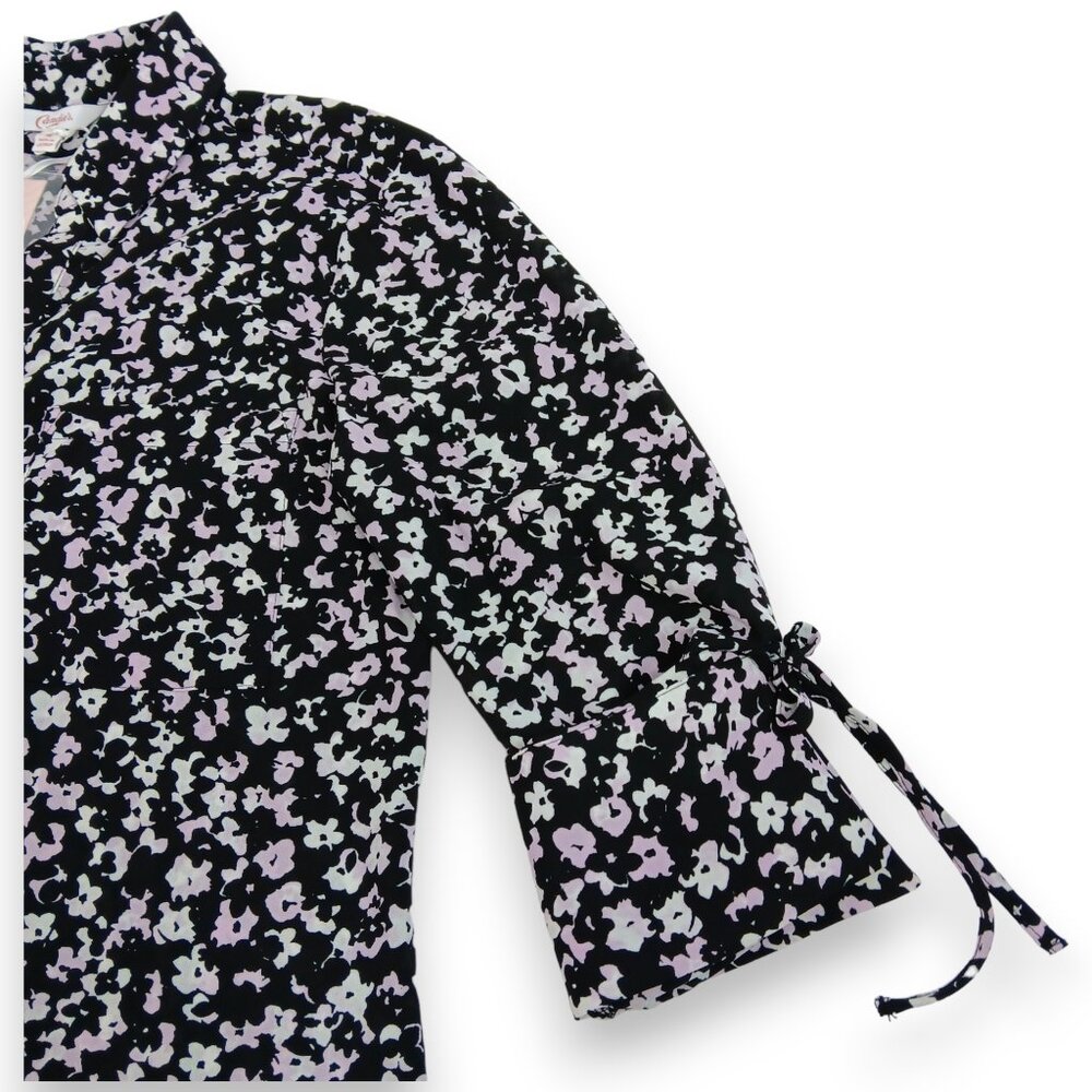 CANDIE'S-Women's Floral Button down-Top-MEDIUM-Black-White-Purple-Work-Casual - Picture 13 of 16